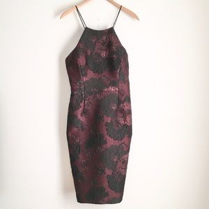 Vera Wang High Neck Metallic Sheath Dress Plum 8